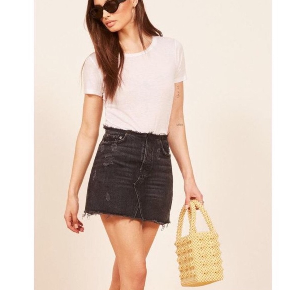 Reformation Black Jean Distressed Westin Skirt 24